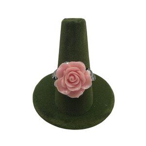 Gothic Pink Rose Skull-Themed Ring With Silver Band